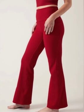 Athleta Salutation Stash Rib Flare Pants Leggings Red Ribbed Size Medium